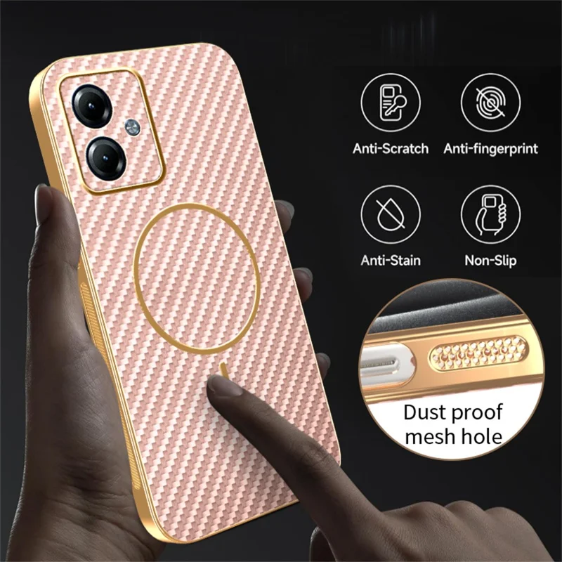 For Motorola Moto G14 4G Phone Case Carbon Fiber Textured Electroplated TPU Back Cover - Pink