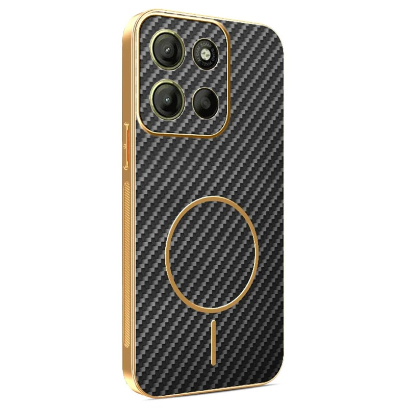 Funda para teléfono Motorola Moto G15 4G / G15 Power 4G - Funda trasera de TPU con textura de fibra de carbono y electrochapado - Negro