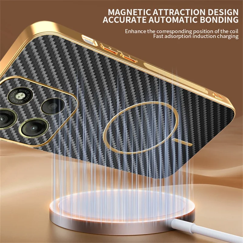 Funda para teléfono Motorola Moto G15 4G / G15 Power 4G - Funda trasera de TPU con textura de fibra de carbono y electrochapado - Negro