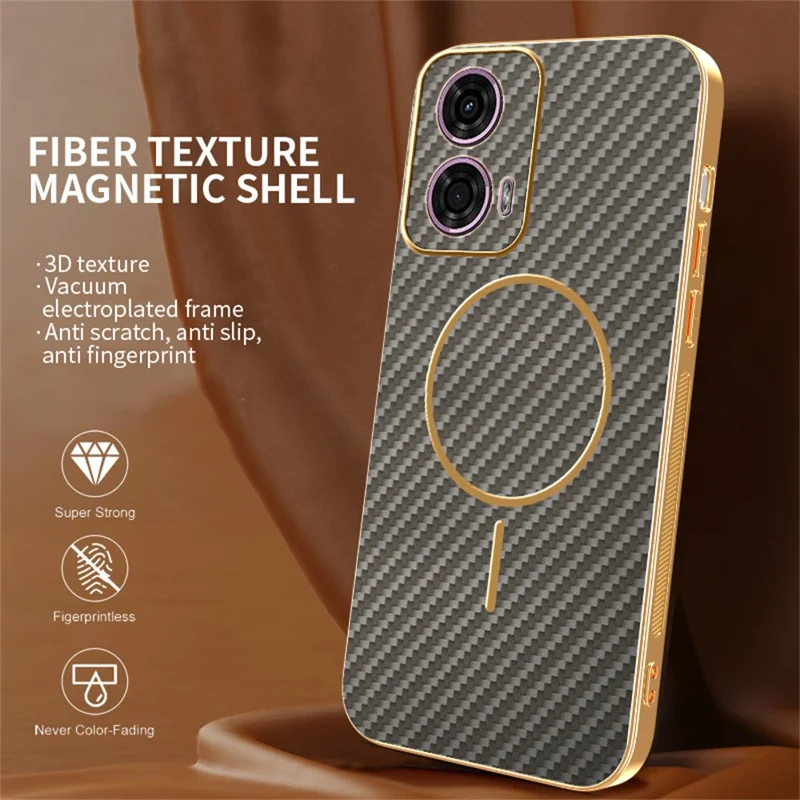 Custodia per telefono per Motorola Moto G24 4G / E14 4G / G04 4G / G04s 4G / G24 Power Texture in fibra di carbonio Custodia posteriore in TPU elettroplaccato - Caffè