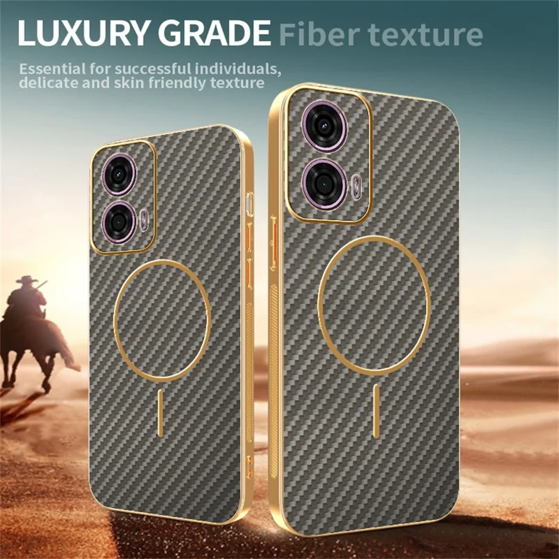 Custodia per telefono per Motorola Moto G24 4G / E14 4G / G04 4G / G04s 4G / G24 Power Texture in fibra di carbonio Custodia posteriore in TPU elettroplaccato - Caffè