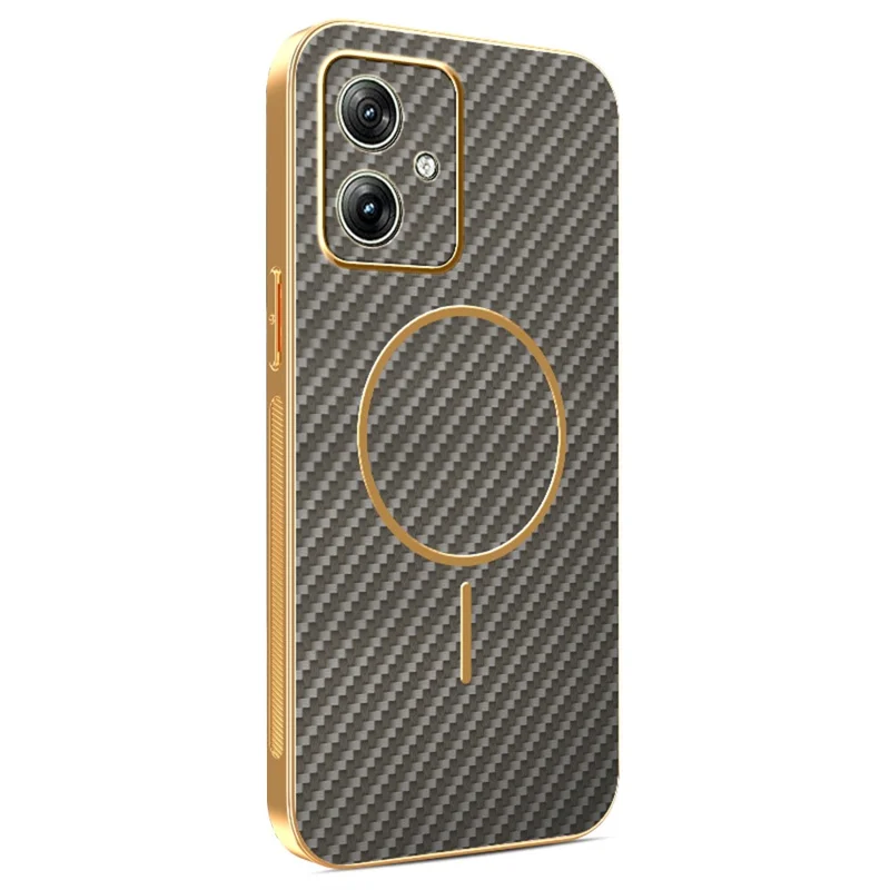 For Motorola Moto G54 5G  /  G54 Power 5G  /  G64 5G Phone Case Carbon Fiber Textured Electroplated TPU Back Cover - Coffee