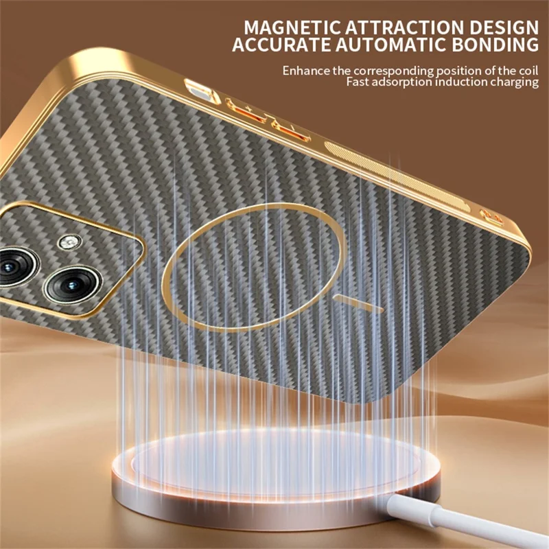 For Motorola Moto G54 5G  /  G54 Power 5G  /  G64 5G Phone Case Carbon Fiber Textured Electroplated TPU Back Cover - Coffee