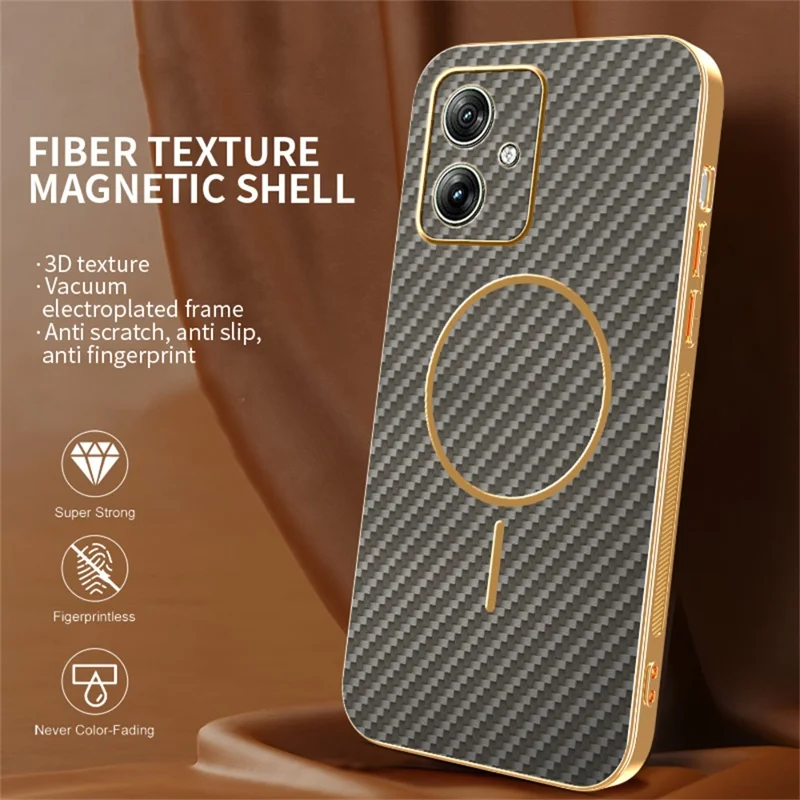 For Motorola Moto G54 5G  /  G54 Power 5G  /  G64 5G Phone Case Carbon Fiber Textured Electroplated TPU Back Cover - Coffee