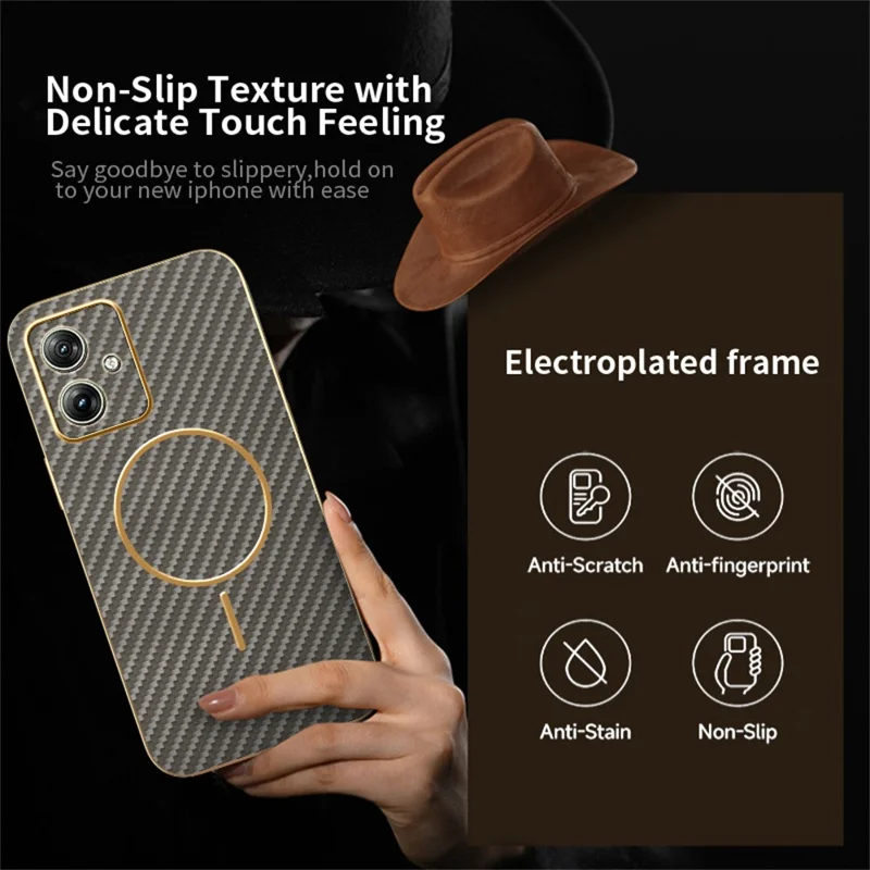 For Motorola Moto G54 5G  /  G54 Power 5G  /  G64 5G Phone Case Carbon Fiber Textured Electroplated TPU Back Cover - Coffee