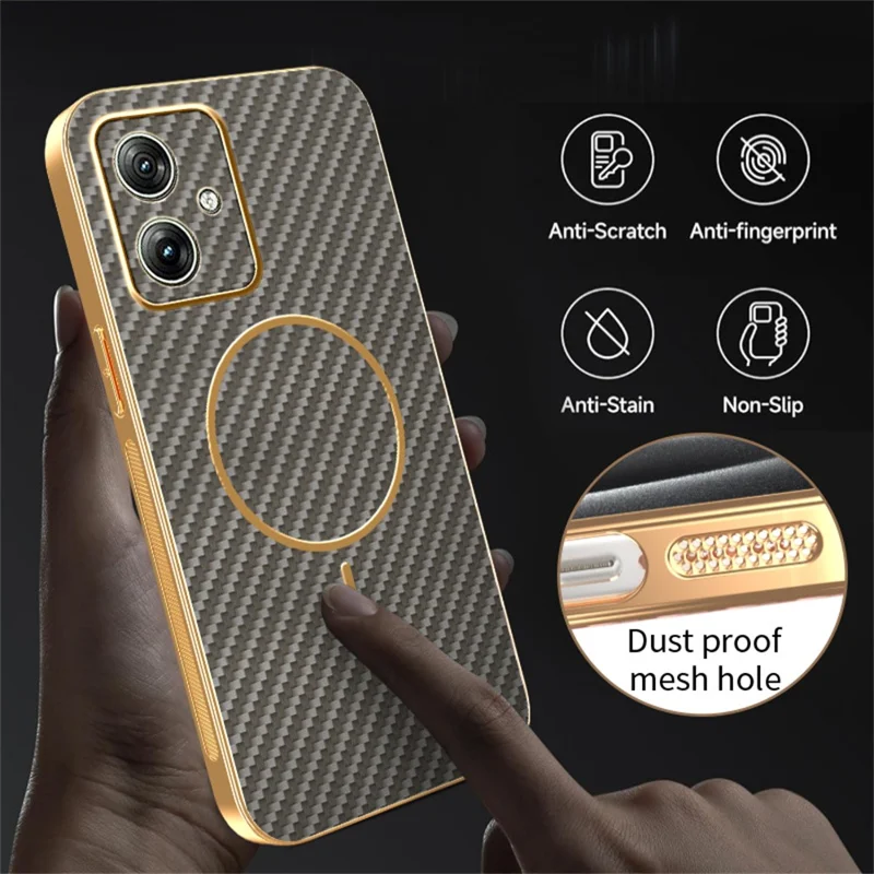 For Motorola Moto G54 5G  /  G54 Power 5G  /  G64 5G Phone Case Carbon Fiber Textured Electroplated TPU Back Cover - Coffee