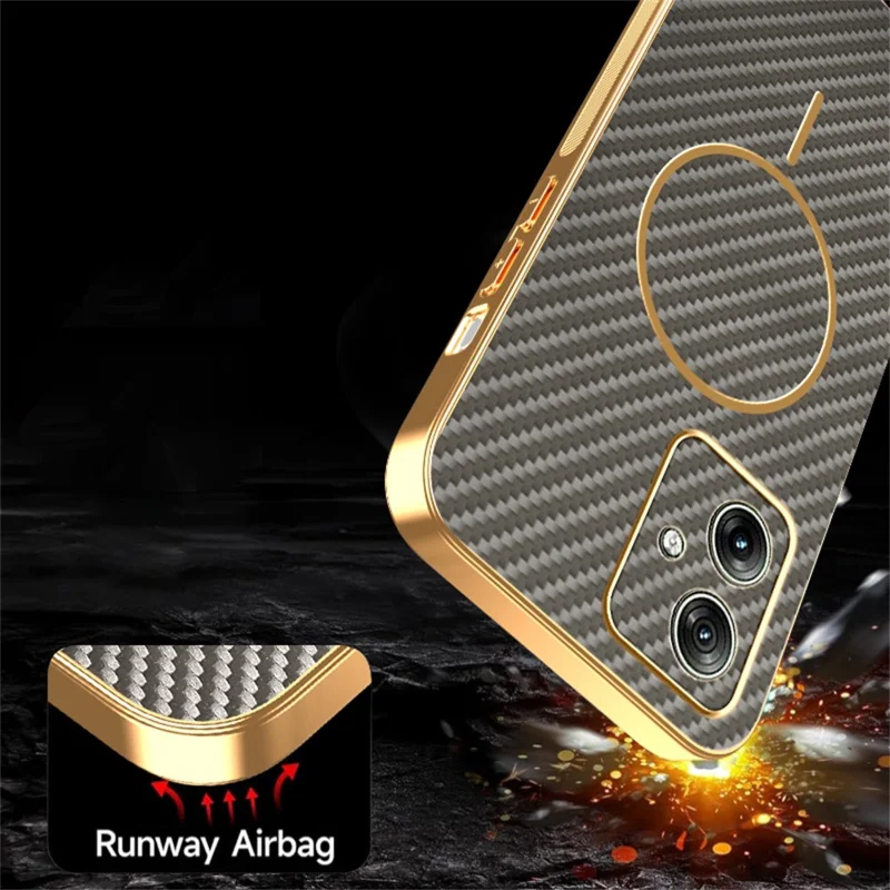 For Motorola Moto G54 5G  /  G54 Power 5G  /  G64 5G Phone Case Carbon Fiber Textured Electroplated TPU Back Cover - Coffee