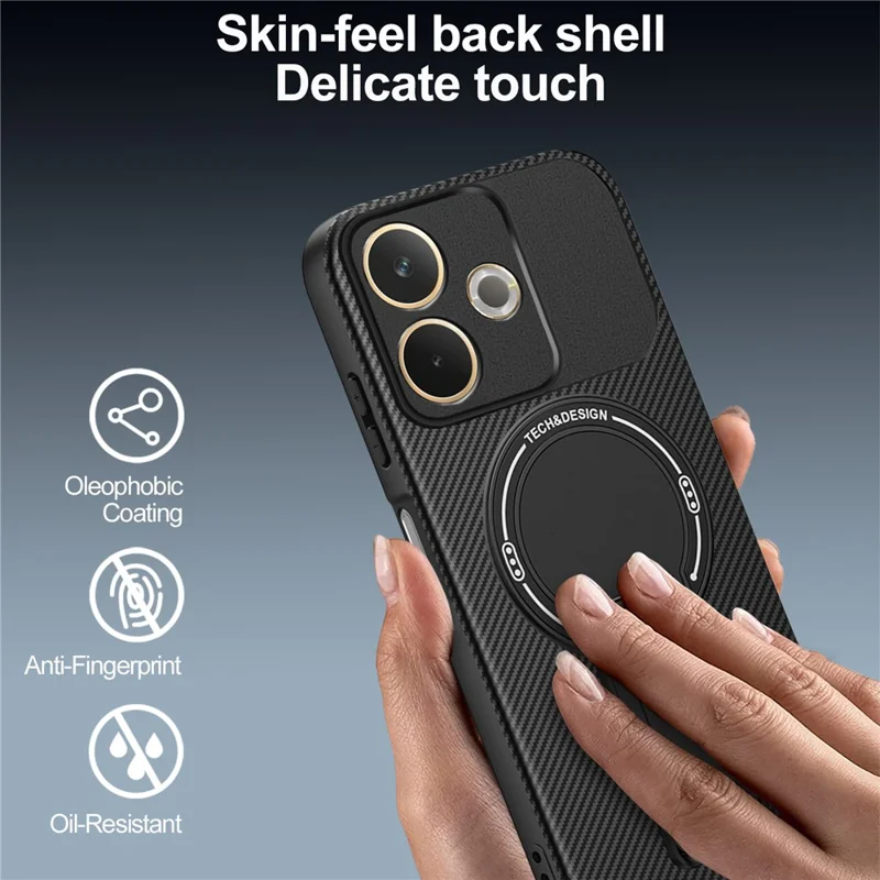 Étui de téléphone pour Oppo A5 Pro 4G (Global) / A5 Pro 5G (Global) / A5 Energy 5G (Chine) Texture en fibre de carbone PC + Étui TPU avec support - Noir