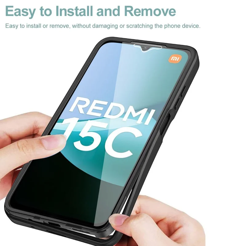 Étui de téléphone pour Xiaomi Redmi 15C 4G (UE) (173 mm) / 15C 5G (UE) (173 mm) / Poco C85 4G (173 mm) Acrylique + Étui de protection TPU transparent avec film d'écran en PET - Noir