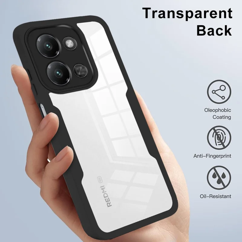 Étui de téléphone pour Xiaomi Redmi 15C 4G (UE) (173 mm) / 15C 5G (UE) (173 mm) / Poco C85 4G (173 mm) Acrylique + Étui de protection TPU transparent avec film d'écran en PET - Noir