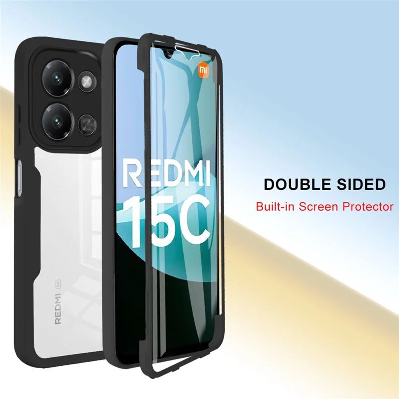 Étui de téléphone pour Xiaomi Redmi 15C 4G (UE) (173 mm) / 15C 5G (UE) (173 mm) / Poco C85 4G (173 mm) Acrylique + Étui de protection TPU transparent avec film d'écran en PET - Noir