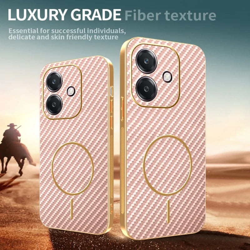 Capa de Celular para Oppo A3 4G / A3 5G / A40 4G / A40M 4G / A60 5G / A3i 5G Textura de Fibra de Carbono Revestimento Eletrolítico de TPU - Rosa