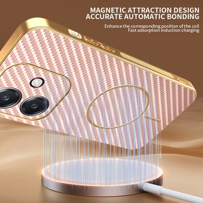 Capa de Celular para Oppo A3 4G / A3 5G / A40 4G / A40M 4G / A60 5G / A3i 5G Textura de Fibra de Carbono Revestimento Eletrolítico de TPU - Rosa