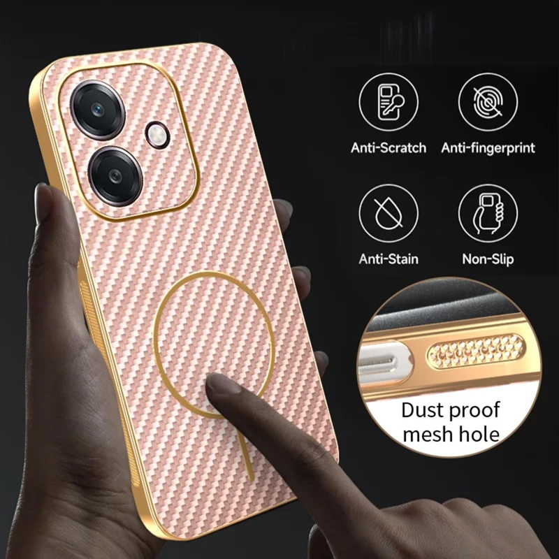 Capa de Celular para Oppo A3 4G / A3 5G / A40 4G / A40M 4G / A60 5G / A3i 5G Textura de Fibra de Carbono Revestimento Eletrolítico de TPU - Rosa