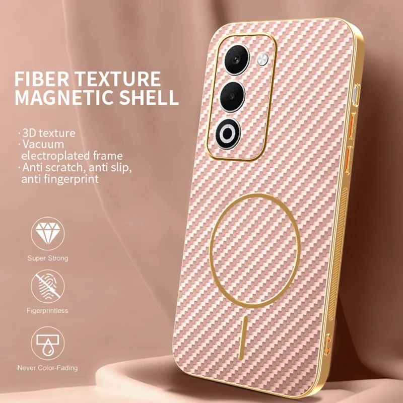 Handyhülle für Oppo A5 5G / A5 4G / A5i Pro 4G / A5m 4G / K13x 5G - Kohlefaser-Textur, galvanisierter TPU-Rückseite - Pink