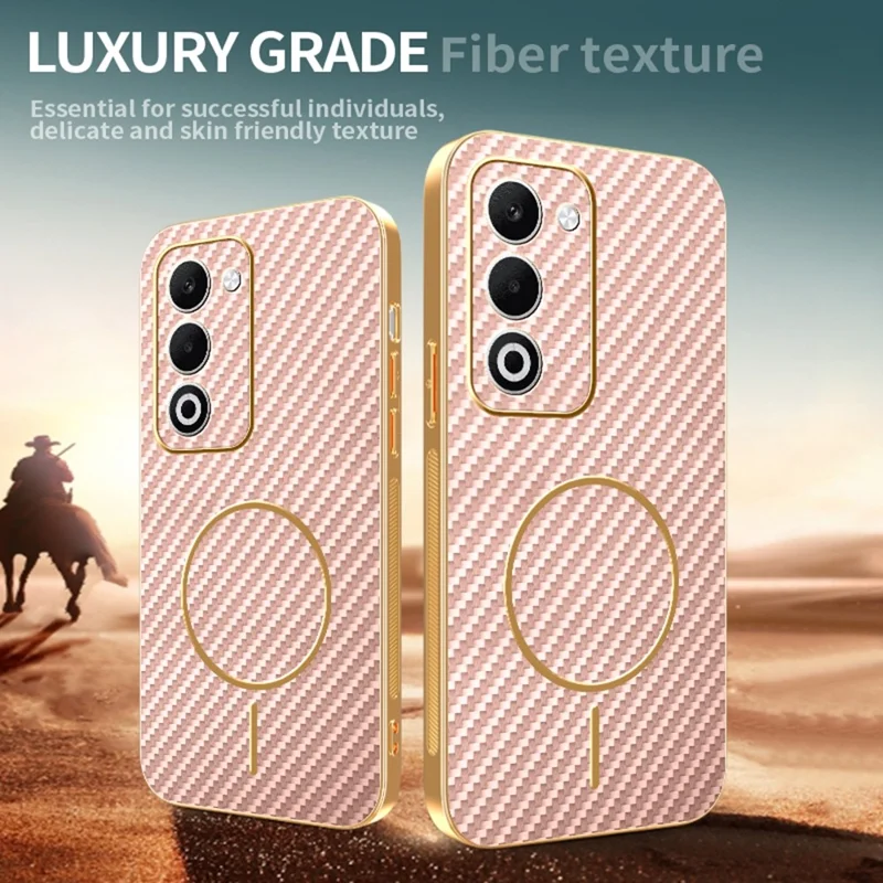 Handyhülle für Oppo A5 5G / A5 4G / A5i Pro 4G / A5m 4G / K13x 5G - Kohlefaser-Textur, galvanisierter TPU-Rückseite - Pink