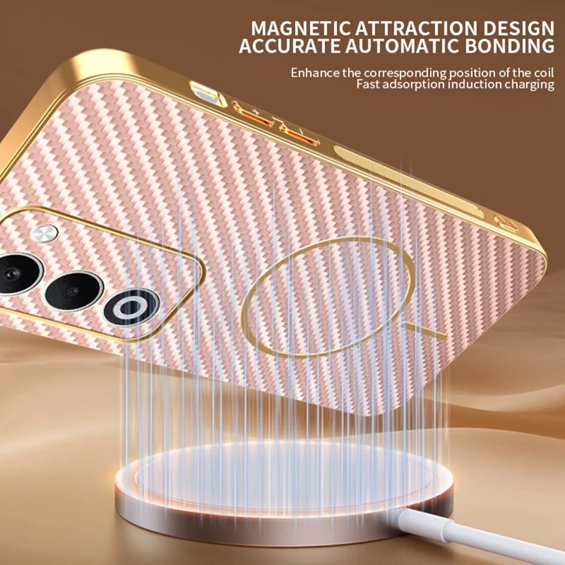 Handyhülle für Oppo A5 5G / A5 4G / A5i Pro 4G / A5m 4G / K13x 5G - Kohlefaser-Textur, galvanisierter TPU-Rückseite - Pink