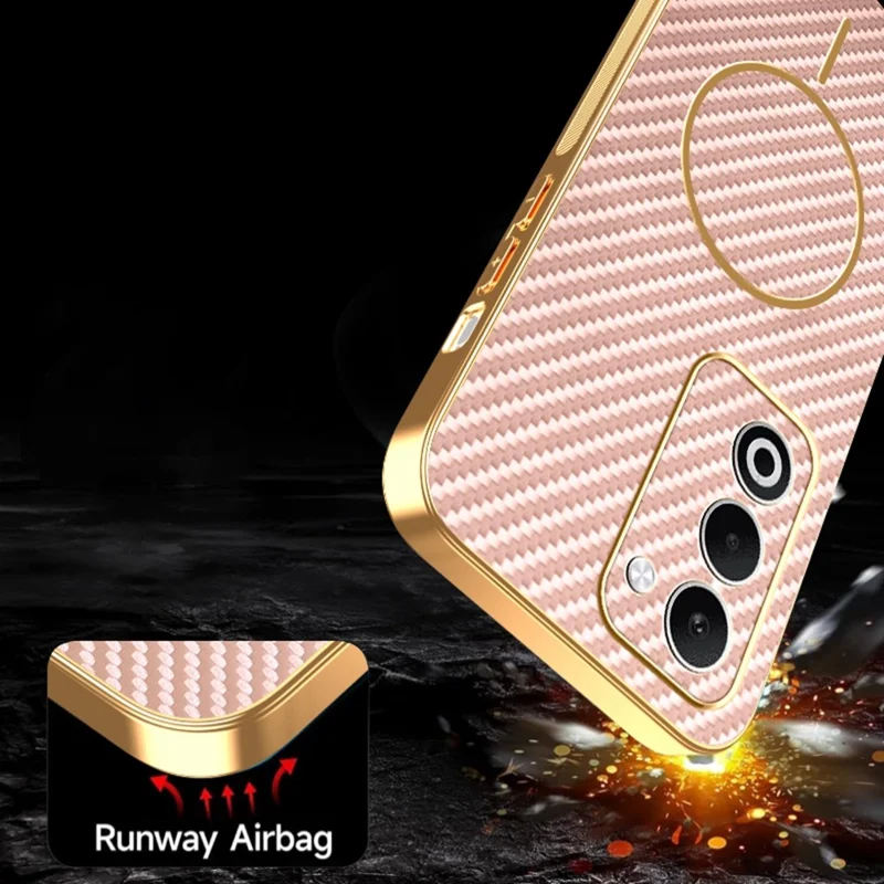 Handyhülle für Oppo A5 5G / A5 4G / A5i Pro 4G / A5m 4G / K13x 5G - Kohlefaser-Textur, galvanisierter TPU-Rückseite - Pink