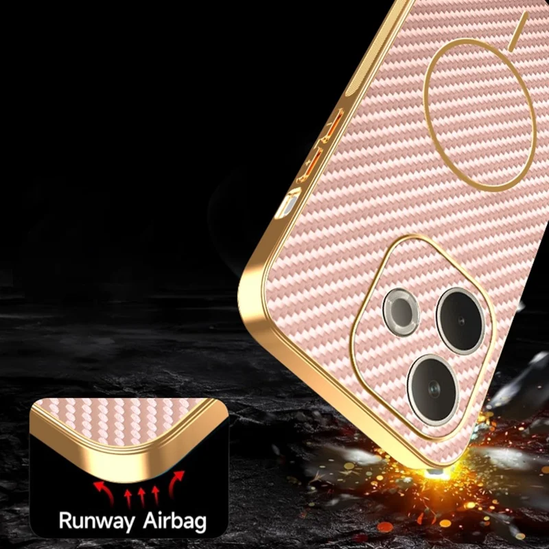 Für Oppo A5 Pro 4G (Global) / 5G (Global) Handyhülle Karbonfaser Texturiert Elektrolytisch Beschichtete TPU Rückseite - Rosa