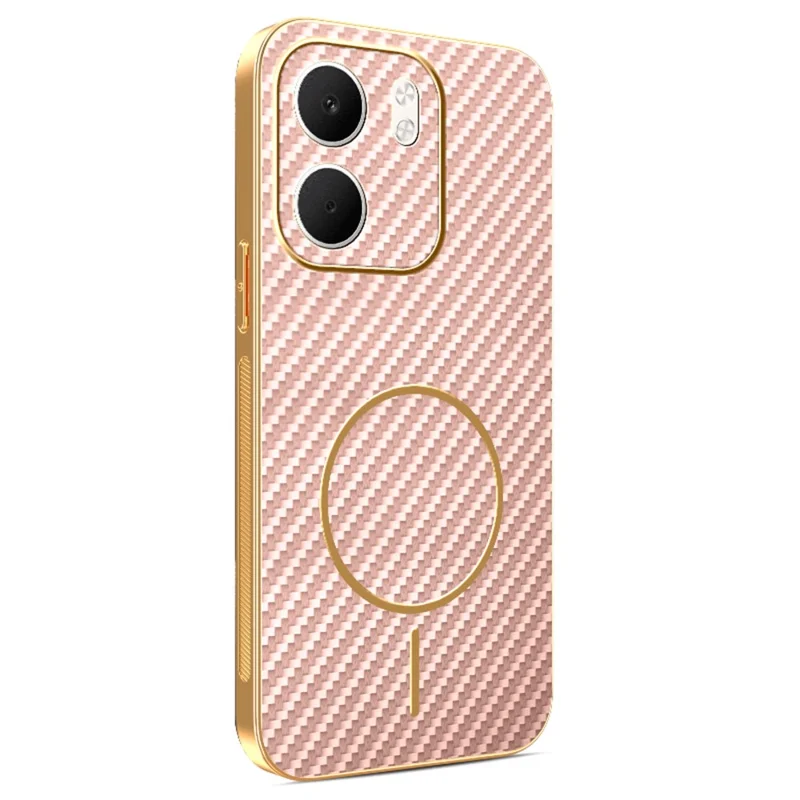 Für Oppo A5x 4G / A5x 5G Handyhülle Kohlefaser-Textur Galvanisierte TPU-Rückabdeckung - Rosa