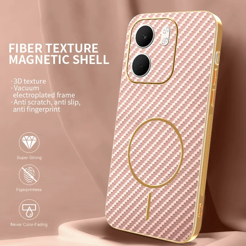 Für Oppo A5x 4G / A5x 5G Handyhülle Kohlefaser-Textur Galvanisierte TPU-Rückabdeckung - Rosa