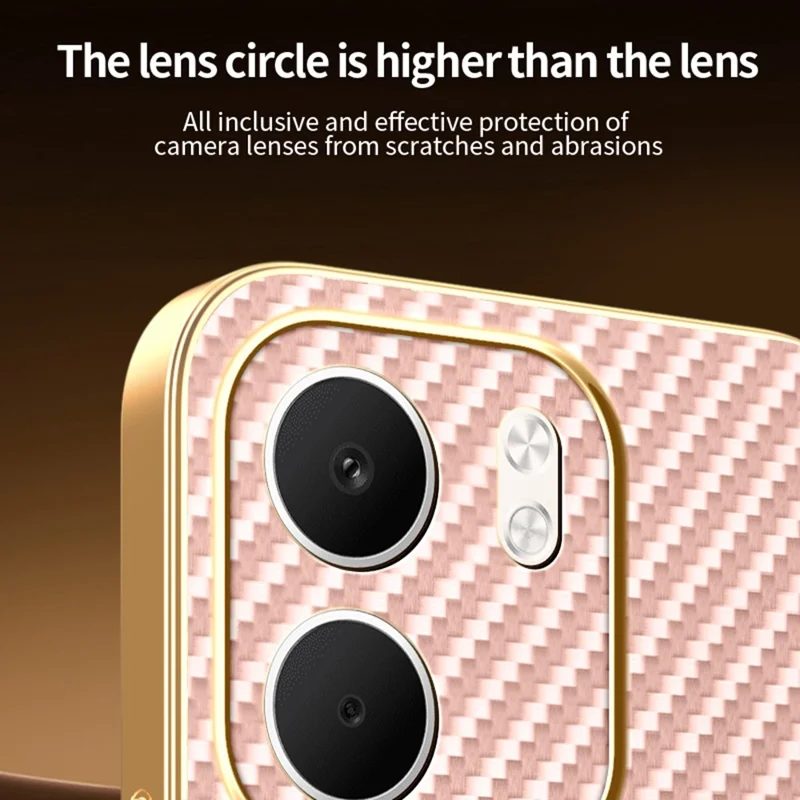 Für Oppo A5x 4G / A5x 5G Handyhülle Kohlefaser-Textur Galvanisierte TPU-Rückabdeckung - Rosa