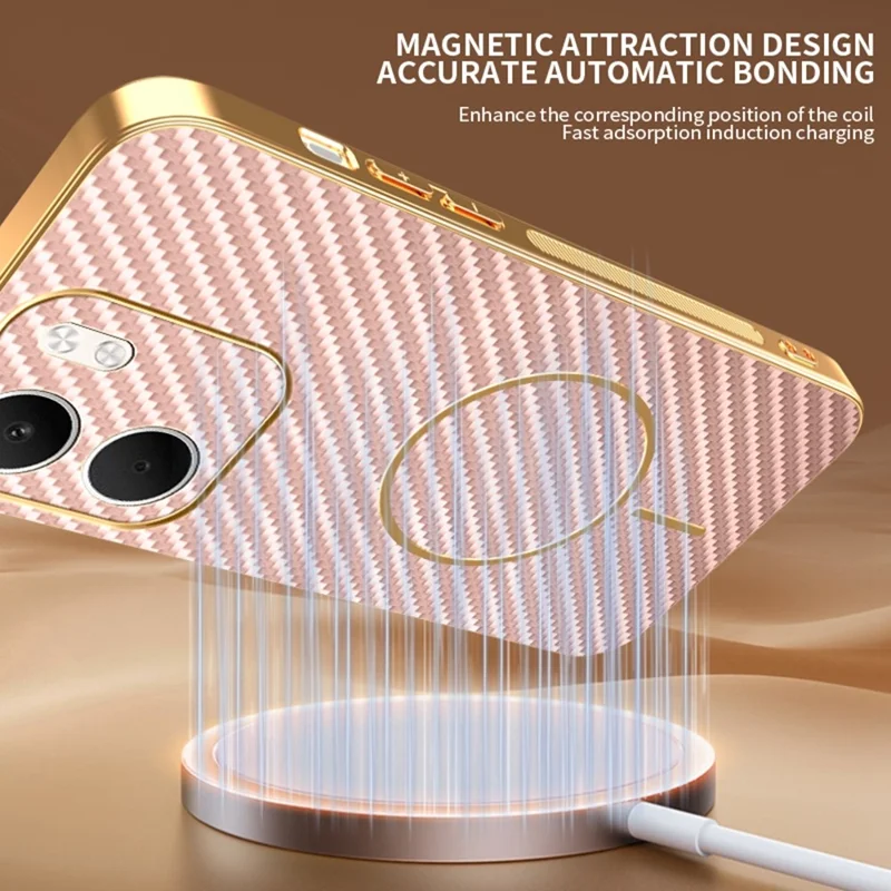 Für Oppo A5x 4G / A5x 5G Handyhülle Kohlefaser-Textur Galvanisierte TPU-Rückabdeckung - Rosa