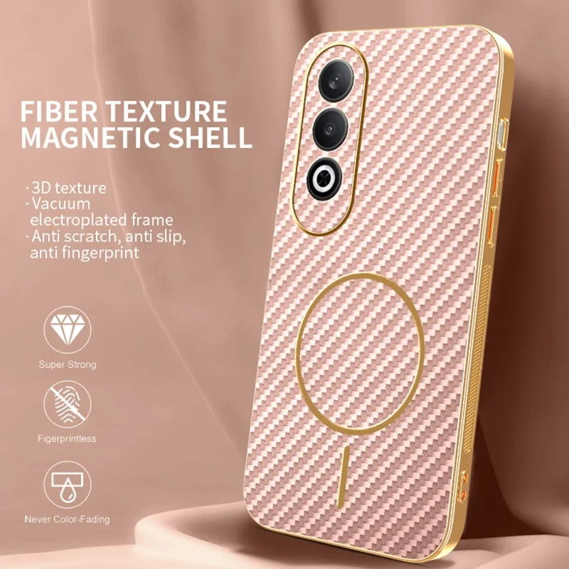Für OnePlus Nord CE4 5G / Oppo K12 Handyhülle Carbon-Faser-Textur Galvanisierte TPU-Rückabdeckung - Pink