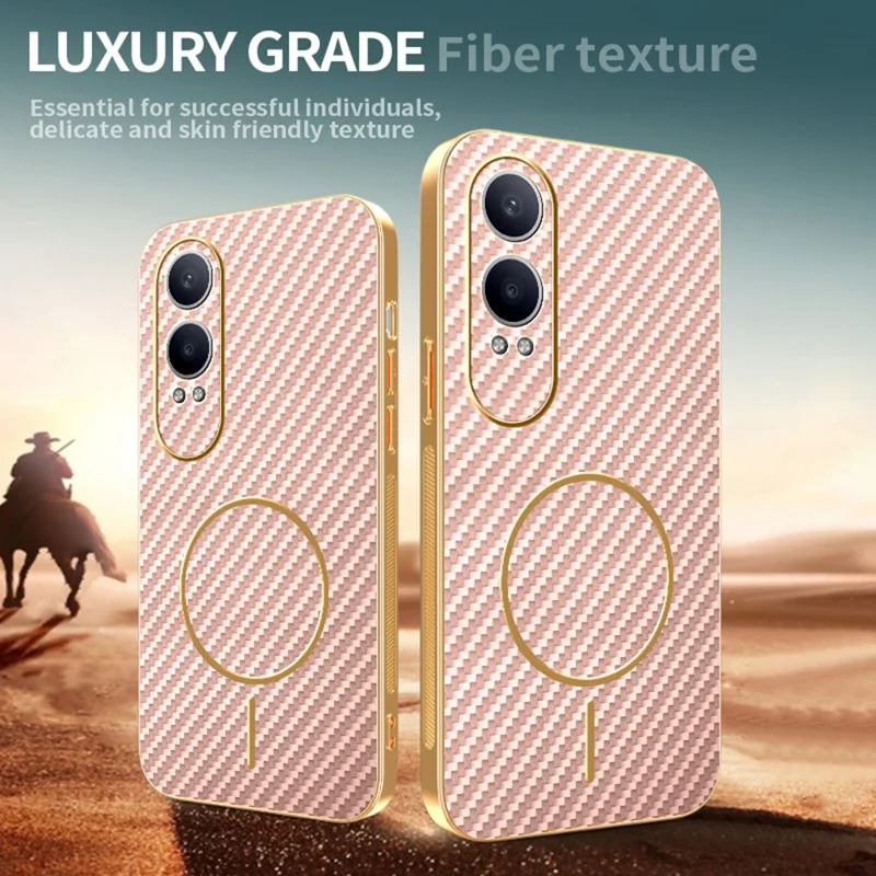 Für OnePlus Nord CE4 Lite 5G / Oppo K12x 5G (China) Handyhülle Kohlefaser-Textur Elektroplattierte TPU-Rückabdeckung - Pink