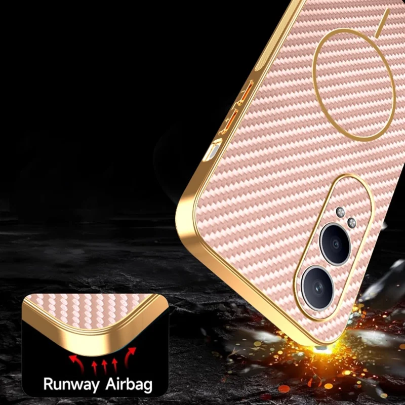 Für OnePlus Nord CE4 Lite 5G / Oppo K12x 5G (China) Handyhülle Kohlefaser-Textur Elektroplattierte TPU-Rückabdeckung - Pink