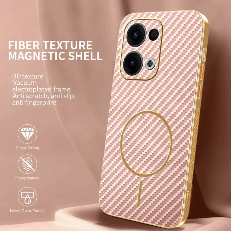Oppo Reno13 5G (Global) Handyhülle - Kohlefaser-Textur, Elektroplattierter TPU-Rückendeckel - Pink