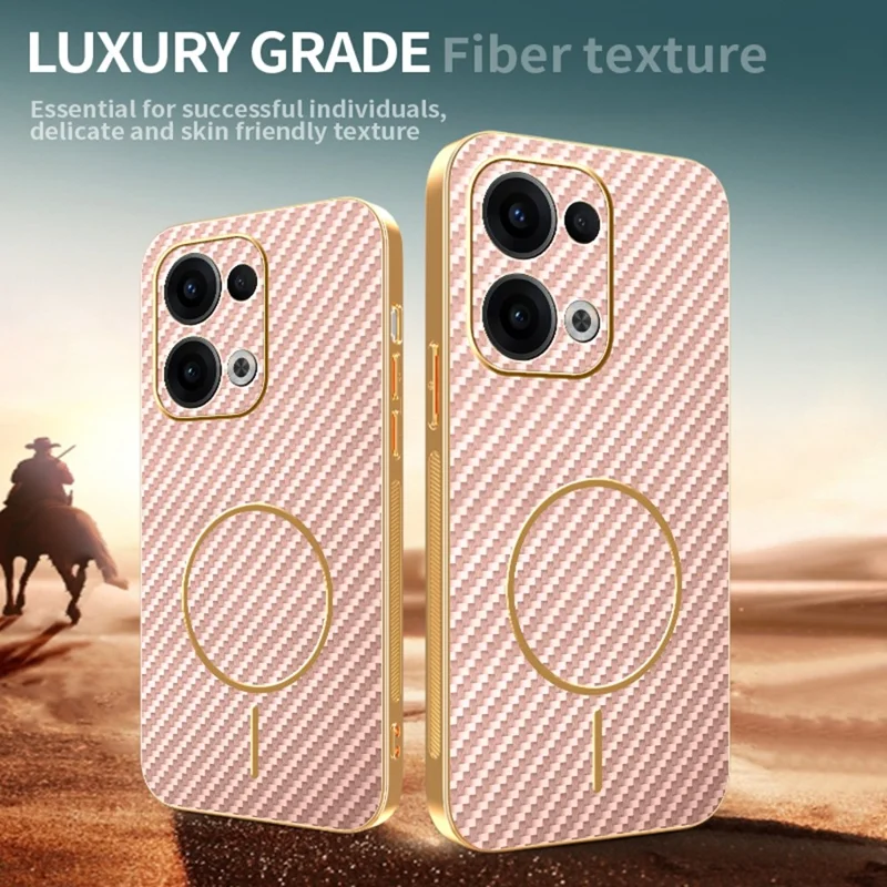 Oppo Reno13 5G (Global) Handyhülle - Kohlefaser-Textur, Elektroplattierter TPU-Rückendeckel - Pink