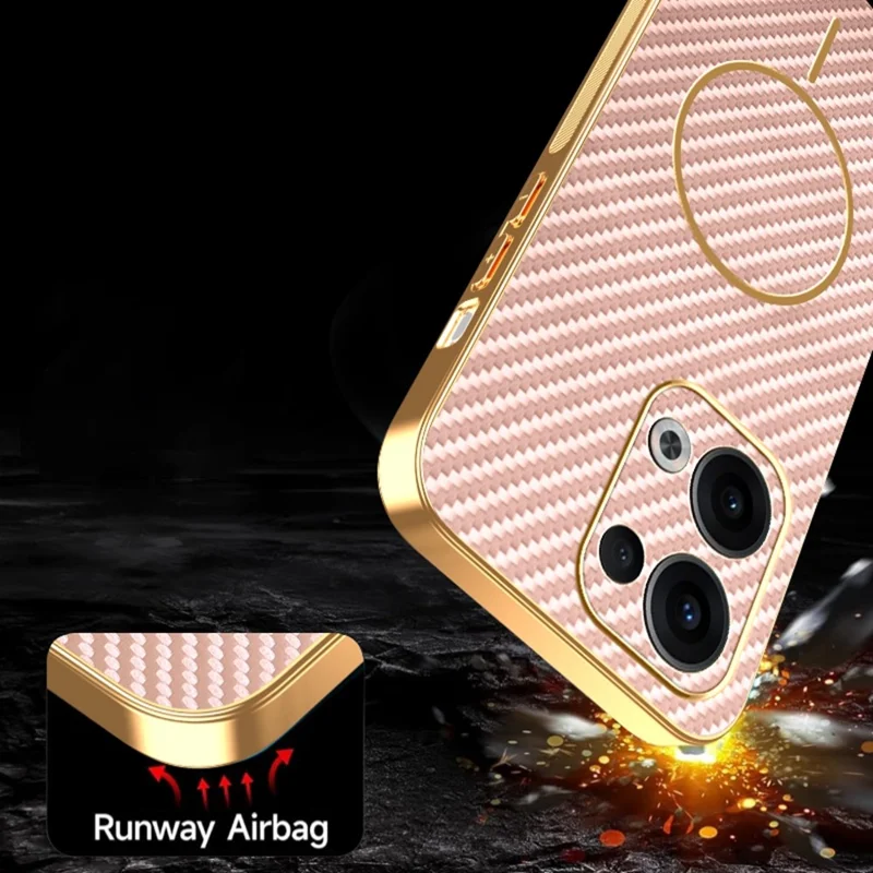 Oppo Reno13 5G (Global) Handyhülle - Kohlefaser-Textur, Elektroplattierter TPU-Rückendeckel - Pink