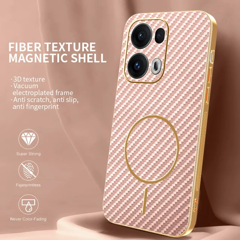 Oppo Reno13 Pro 5G Handyhülle Kohlefaser-Textur Elektroplattierte TPU-Rückabdeckung - Rosa