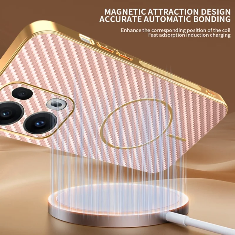 Oppo Reno13 Pro 5G Handyhülle Kohlefaser-Textur Elektroplattierte TPU-Rückabdeckung - Rosa