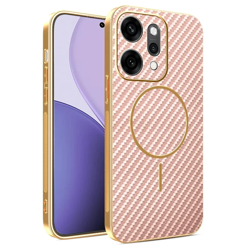 Oppo Reno14 Pro 5G (Global) Hülle Kohlefaser-Textur Galvanisierte TPU-Rückabdeckung - Pink