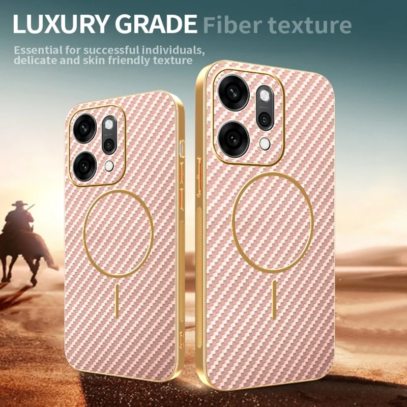 Oppo Reno14 Pro 5G (Global) Hülle Kohlefaser-Textur Galvanisierte TPU-Rückabdeckung - Pink