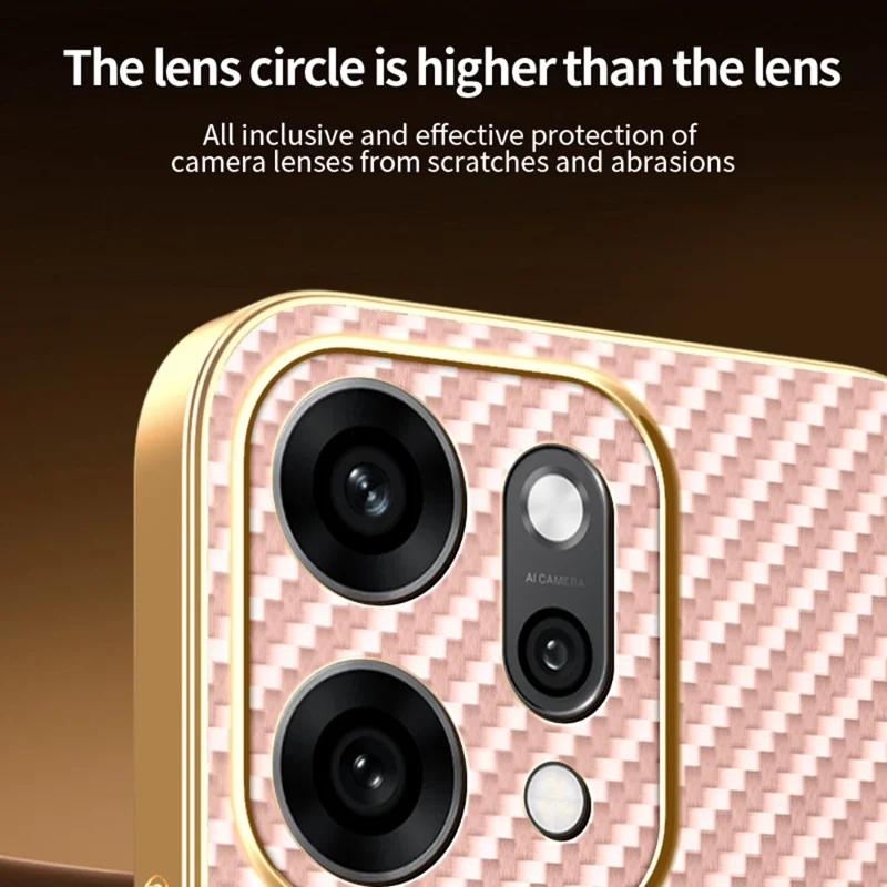 Oppo Reno14 Pro 5G (Global) Hülle Kohlefaser-Textur Galvanisierte TPU-Rückabdeckung - Pink