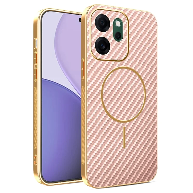 Funda para Oppo Reno14 F 5G - Textura de fibra de carbono, revestimiento electrochapado de TPU, color rosa