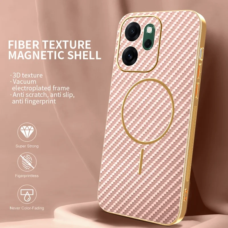 Funda para Oppo Reno14 F 5G - Textura de fibra de carbono, revestimiento electrochapado de TPU, color rosa