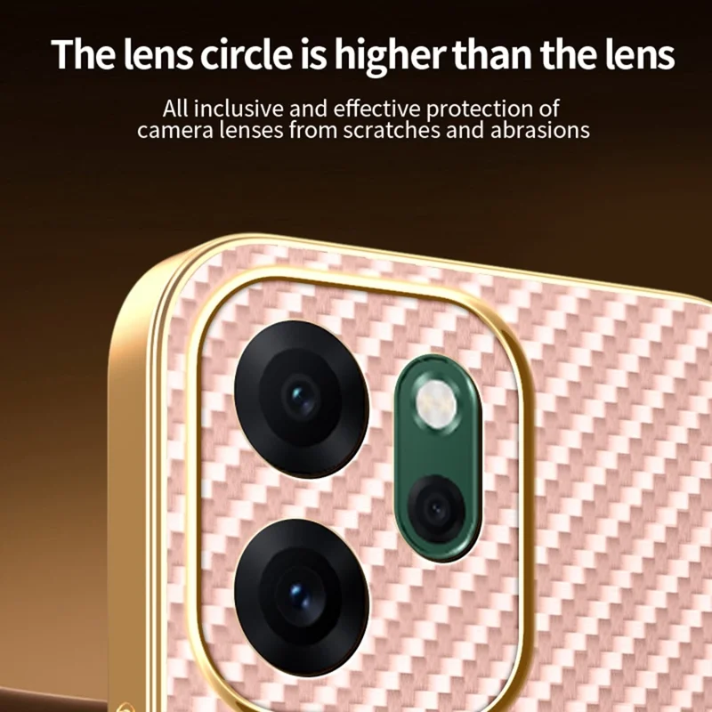 Funda para Oppo Reno14 F 5G - Textura de fibra de carbono, revestimiento electrochapado de TPU, color rosa