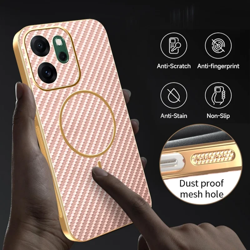 Funda para Oppo Reno14 F 5G - Textura de fibra de carbono, revestimiento electrochapado de TPU, color rosa