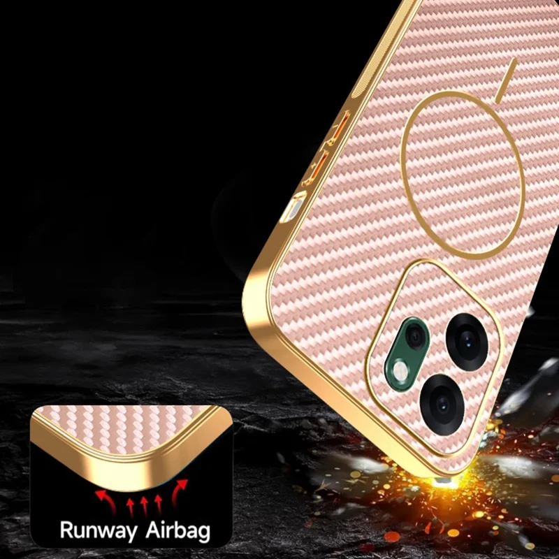 Funda para Oppo Reno14 F 5G - Textura de fibra de carbono, revestimiento electrochapado de TPU, color rosa