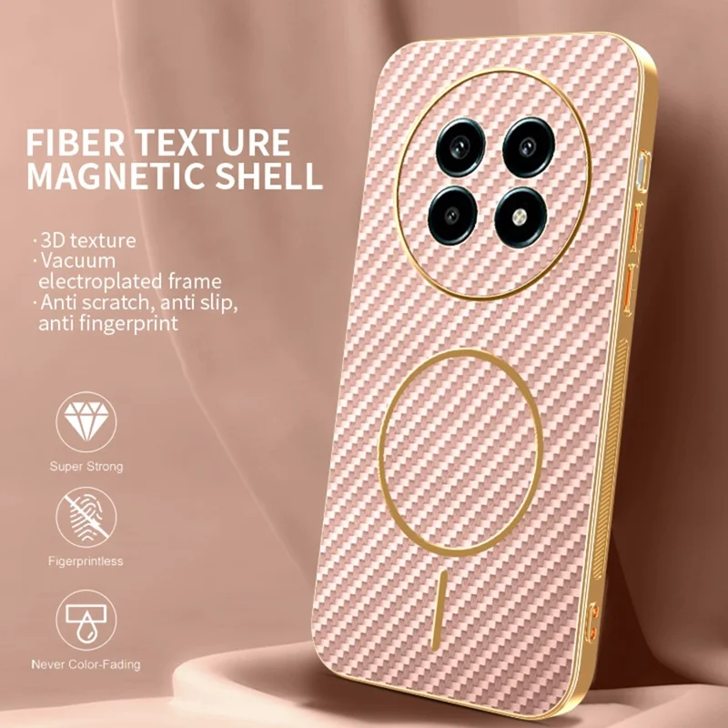 Étui pour téléphone Realme 13 Pro 5G (Global) / 13 Pro+ 5G (Global) - Couverture arrière en TPU texturée en fibre de carbone électroplaquée - Rose