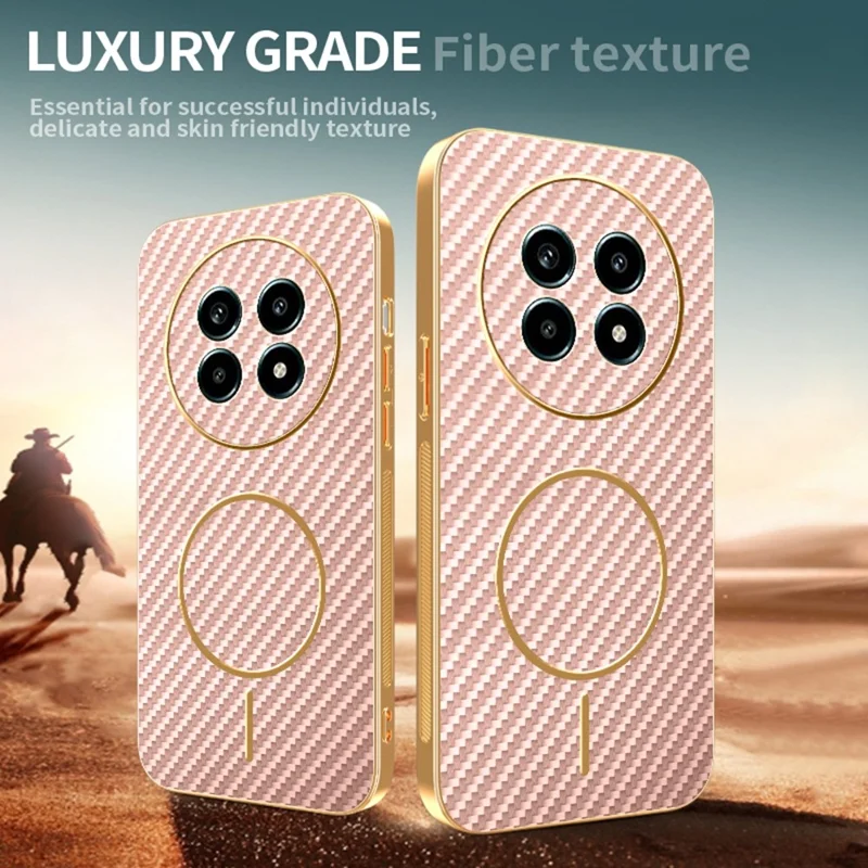 Étui pour téléphone Realme 13 Pro 5G (Global) / 13 Pro+ 5G (Global) - Couverture arrière en TPU texturée en fibre de carbone électroplaquée - Rose