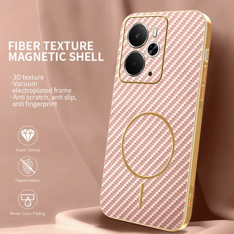 Чехол для телефона Realme 14 5G / 14T 5G, текстурированный под углеродное волокно, электрохимическое покрытие, ТПУ-задняя крышка - розовый