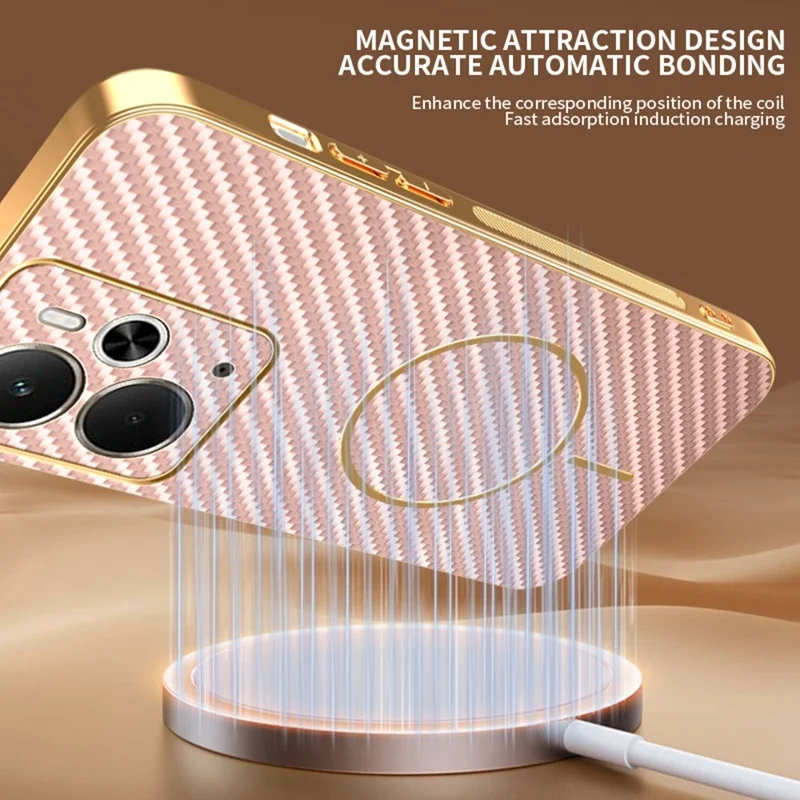 Чехол для телефона Realme 14 5G / 14T 5G, текстурированный под углеродное волокно, электрохимическое покрытие, ТПУ-задняя крышка - розовый
