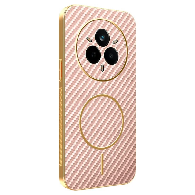 Realme 14 Pro 5G Handyhülle Kohlefaser-Textur Galvanisierte TPU-Rückabdeckung - Pink
