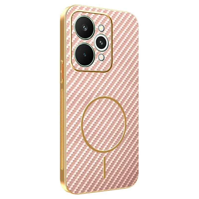 For Realme 15 5G Phone Case Carbon Fiber Textured Electroplated TPU Back Cover - Pink