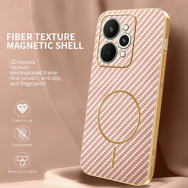 For Realme 15 5G Phone Case Carbon Fiber Textured Electroplated TPU Back Cover - Pink